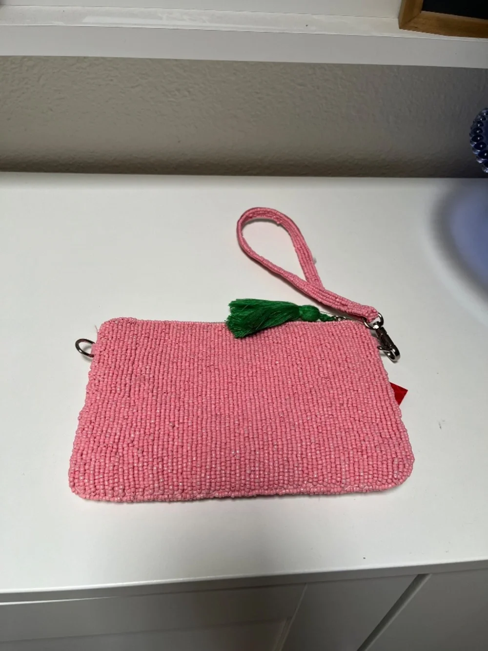 Kelly & Katie Beaded Cherry Wristlet Crossbody Bag – Pink & White